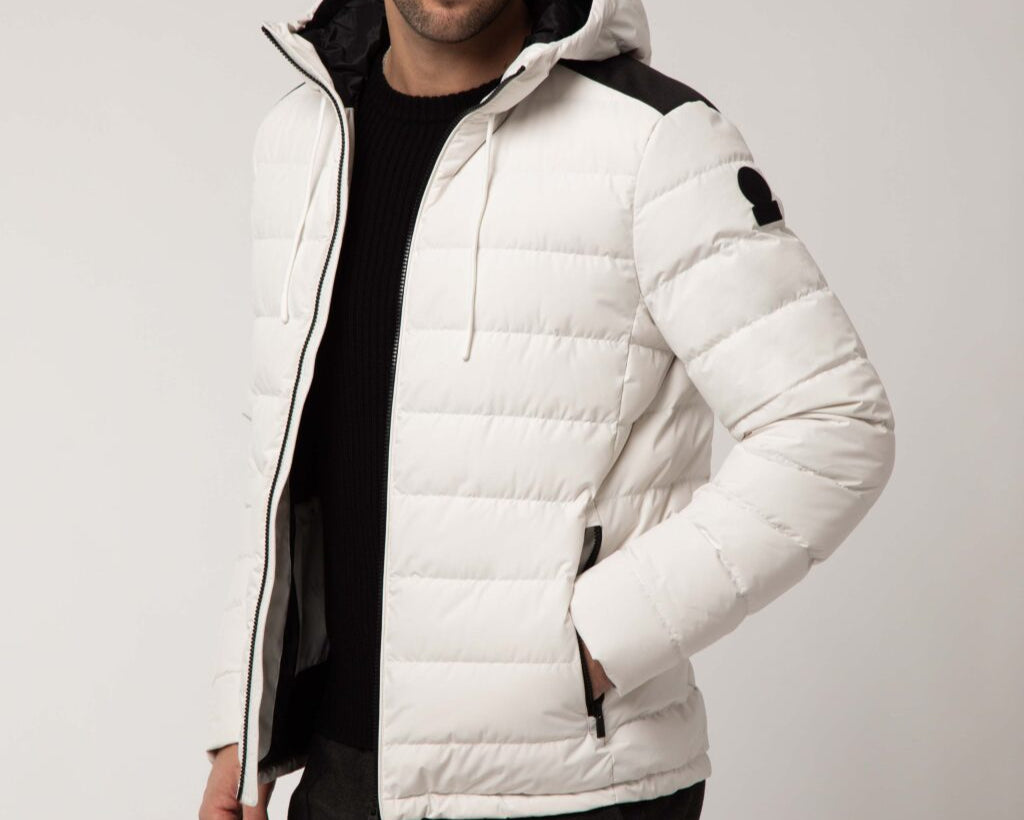 CIESSE STEVENSON 2.0 – PIUMINO UOMO BIANCO CON CAPPUCCIO SPALLA NERA