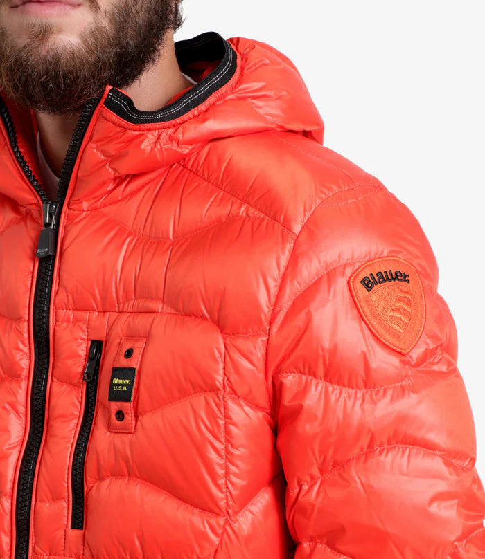 Blauer Terence 22WBLUC03014 Giubbino Uomo con Cappuccio in Piuma ARANCIO
