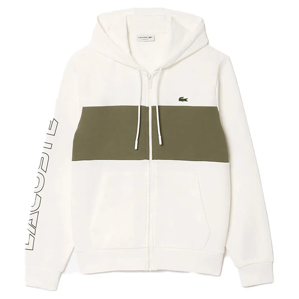 LACOSTE Felpa uomo con cappuccio e full zip Bianco/Verde militare Mod.SH1416/IMI