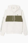 LACOSTE FELPA CAPPUCCIO CON CERNIERA  /BIANCO/ VERDE MILITARE MOD.SH1416/IMI